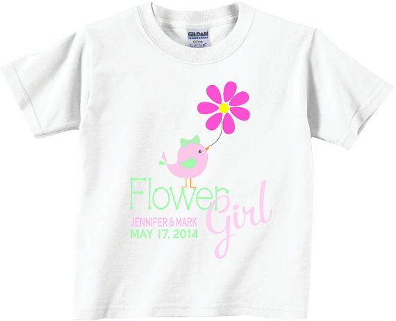 زفاف - Personalized Flower Girl Shirts and Tshirts with Little Bird and Flower