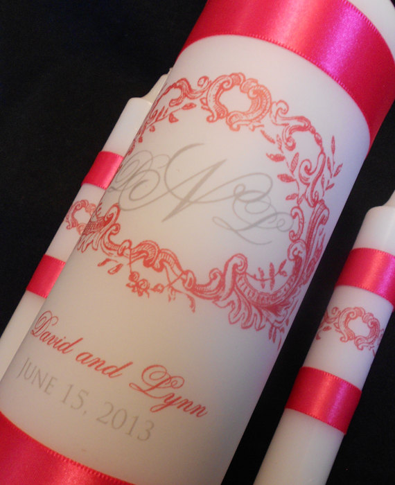 Свадьба - Monogrammed Unity Candle "Wraps", Created in Your Wedding Color, Wedding Ceremony Candle "Wraps", by No. 9