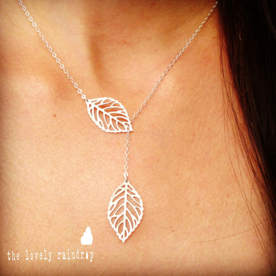 زفاف - Leaf Lariat Petite in Silver - Simple Everyday Jewelry - Sterling - Gift For - Wedding Jewelry - Bridal Jewelry