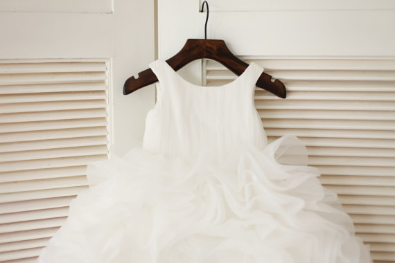 زفاف - Peach Pink/Ivory Organza Ruffle Ball Gown Flower Girl Dress Children Toddler Dress for Wedding Junior Bridesmaid Dress