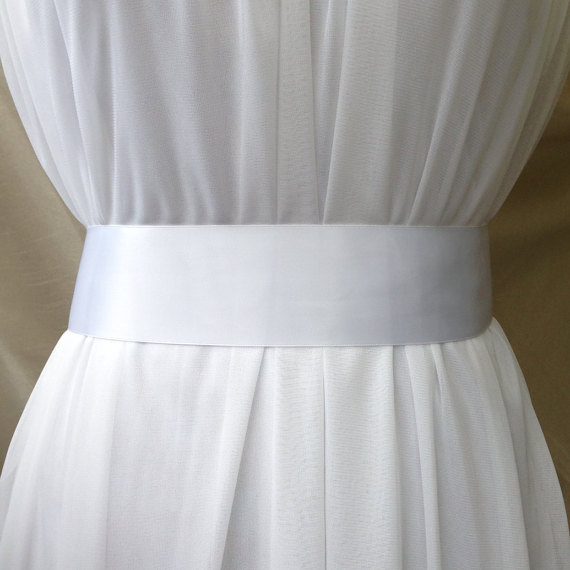 زفاف - White Double Sided Satin Bridal Sash Belt Plain 2.25 inches Wide