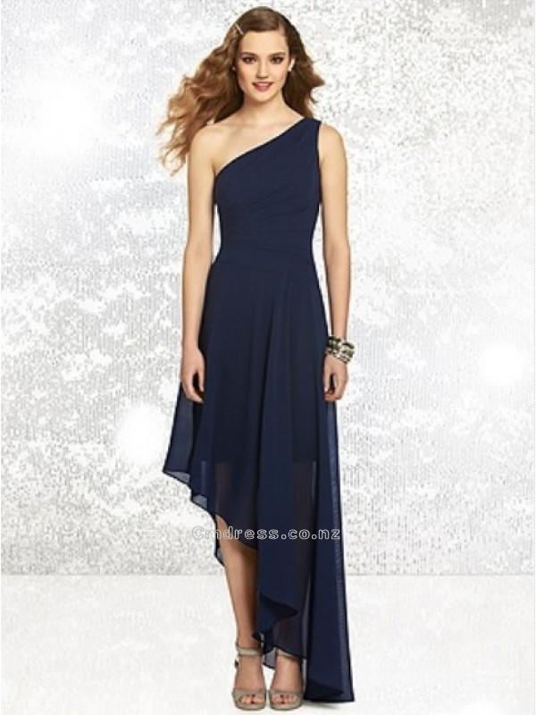 Свадьба - One-Shoulder Satin and Chiffon High Low length DressSKU: BM000033