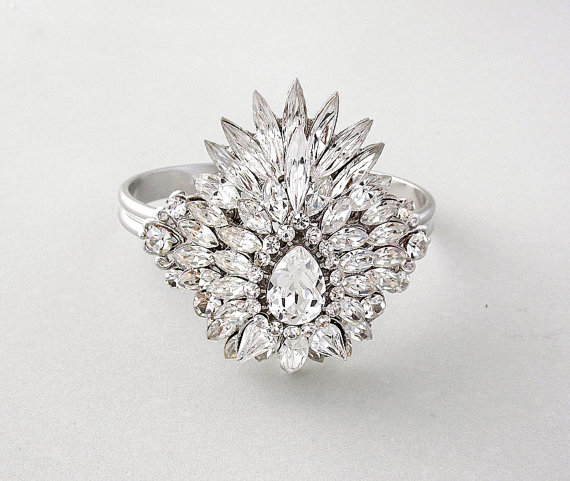 زفاف - Wedding Bracelet - Bridal Bracelet, Cuff Bracelet, Crystal Bracelet, Swarovski Crystals, Vintage Style - MISTY