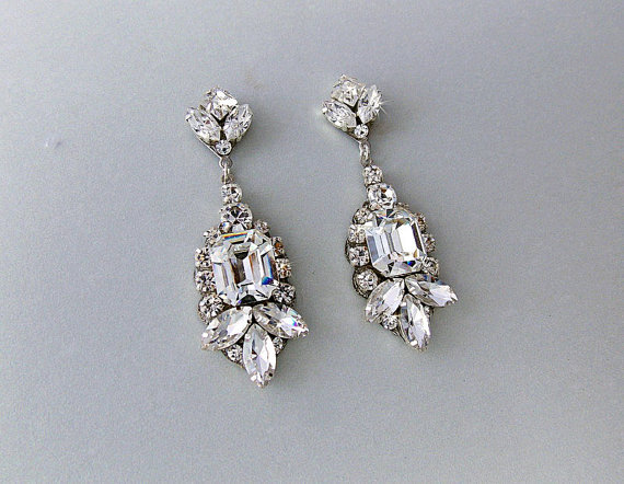 زفاف - Wedding Earrings - Chandelier Earrings, Gatsby Earrings, Vintage Style, Swarovski Crystals, Art Deco Style, Bridal Earrings - DIANNA
