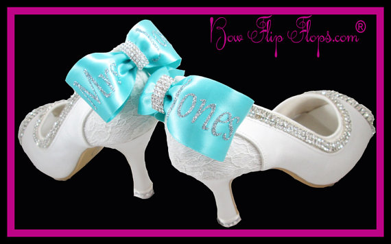 Свадьба - Mrs New Last name Personalized Bridal Heels Wedding Ivory Bridal Shoes 3.5 inch Peep Toe Satin Bow I DO Rhinestone Bling Pumps Bride Gift