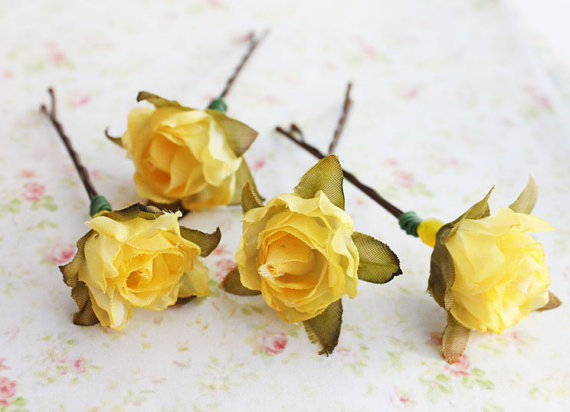 Hochzeit - Glorious Sunshine Yellow Flower Hair Pins. Woodland. Autumn. Bridal Flower Hair Pins.  hair accessories, Rustic Wedding, Fall Wedding.