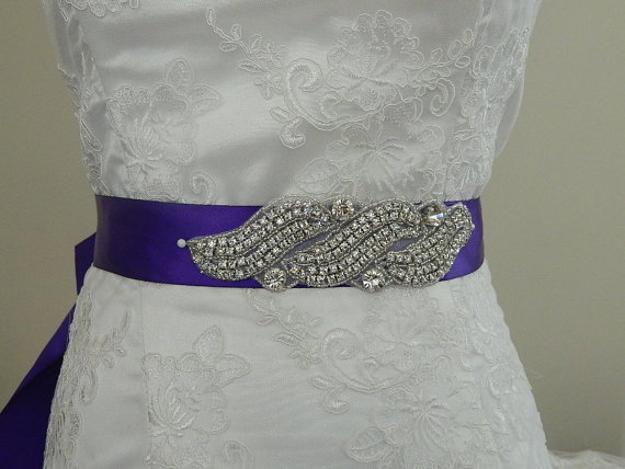 زفاف - Bridesmaid Sash Wedding Sash/Belt,Bridal Sash,Rhinestone Sash,Beaded Sash,-Purple Wedding Sash