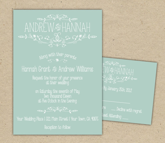 Hochzeit - Vintage Wedding Invitation and RSVP - P R I N T E D country chic outdoor wedding (1054)