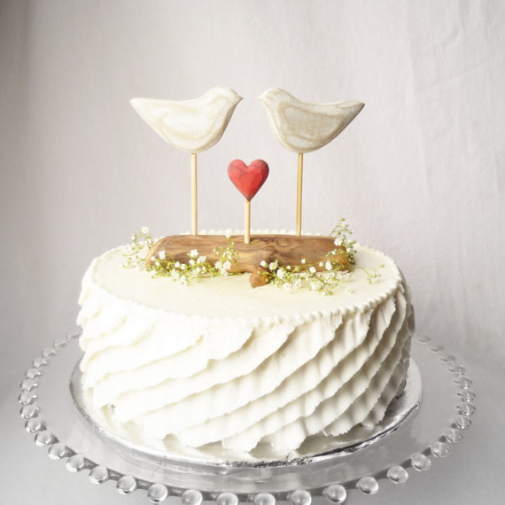 Mariage - Rustic Wedding Cake Topper, Beach Cake Topper, Beach Wedding Decor, Love Birds Cake Topper, Wooden