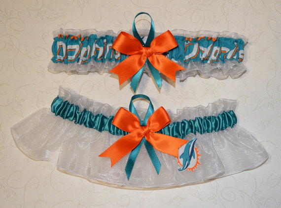 Mariage - Wedding Garter Set Handmade with Miami Dolphins fabric FLWM