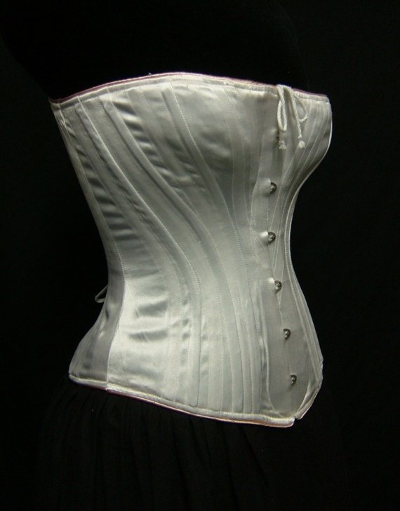 Mariage - c. 1880 Victorian Corset in White satin coutil