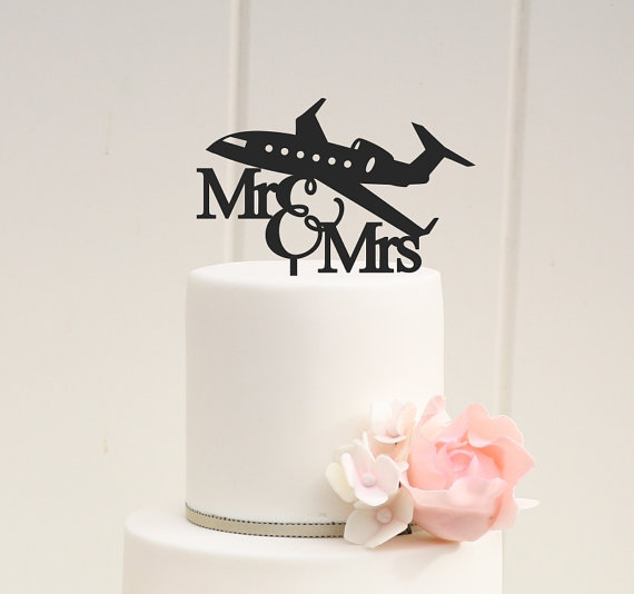 Hochzeit - Original Airplane Wedding Cake Topper Mr and Mrs Jet Plane Cake Topper