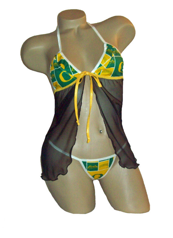 Wedding - NCAA Oregon Ducks Lingerie Negligee Babydoll Sexy Teddy Set with Matching G-String Thong Panty