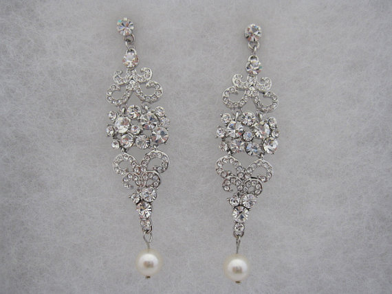 زفاف - Crystal wedding earring,bridal earring rhinestone,pearl earring,wedding jewelry,bridal jewelry,wedding accessories,bridal accessories,pearl