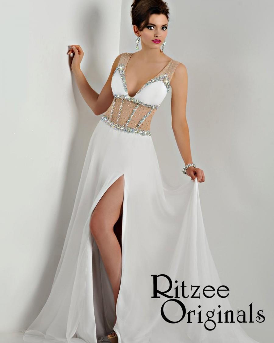 زفاف - Sexy Sheer Evening Dresses Prom Pageant Gowns Illusion High Side Slit Backless Beads 2015 Crystal Chiffon Floor Length Ritzee Orginals Online with $124.61/Piece on Hjklp88's Store 