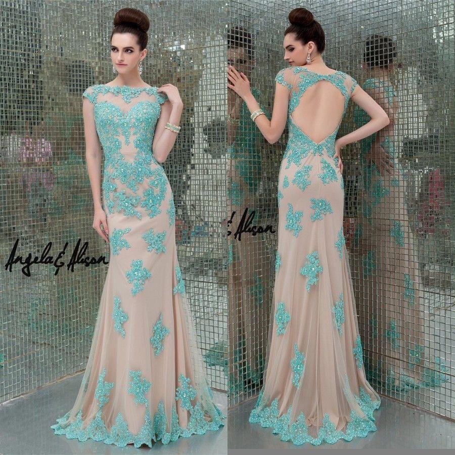 Wedding - Hot Selling Fashion Evening Dresses With Applique Sequins 2015 Crew Sheer Neck Capped Long Party Dress Gowns Formal Prom Hollow Back Cheap Online with $127.28/Piece on Hjklp88's Store 
