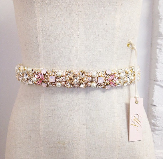 Wedding - Blush Crystal Bridal Belt- Custom- Swarovski Crystal Bridal Sash- Pink Swarovski Bridal Belt