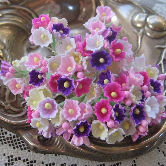 Свадьба - 2 Bouquets Old Fashioned Forget Me Nots Flocked Paper Millinery Flowers Sweet Mix