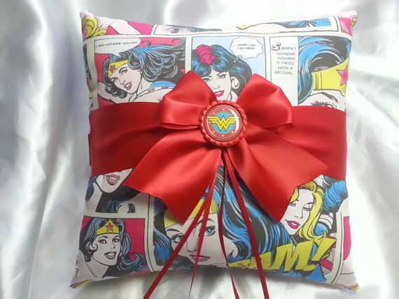 Hochzeit - Wonder Woman Wedding Ring Bearer pillow 20cm square