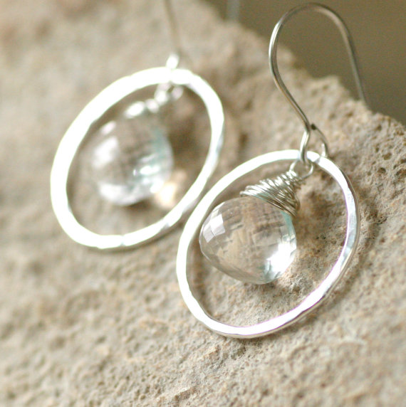 Hochzeit - Rock crystal earrings, April birthstone jewelry, rock crystal jewelry, silver bridal earrings - Celestine