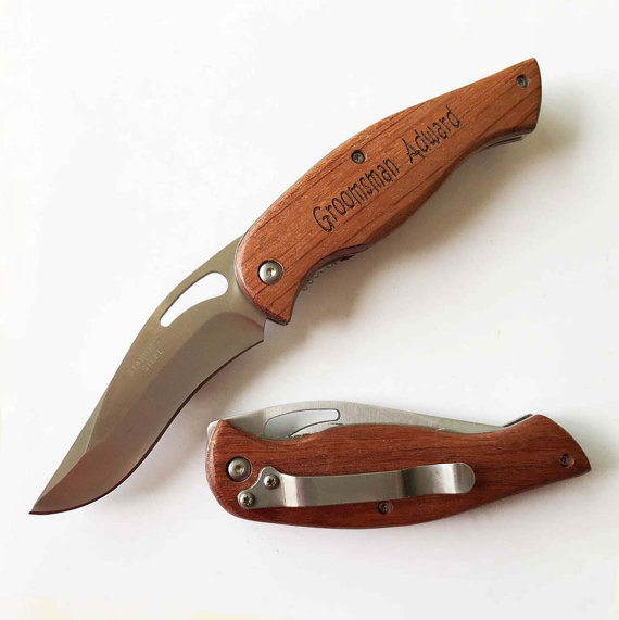 زفاف - One Anniversary Gift Personalized Knife Engraved Pocket Knife Custom Hunting Knife Personalized Groomsmen Gift Wood Handle for Men-SE47