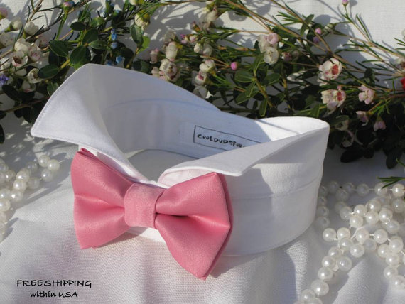 Hochzeit - Pink Satin Bow Tie on Wingtip Tuxedo Dog Collar~Wedding Dog Collar~Custom Made~Bow Tie Dog Collar~Dog Ring Bearer~Free Shipping Within USA