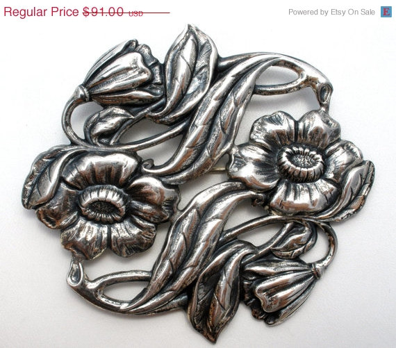 Wedding - 30% Off Sterling Silver Brooch, Art Nouveau Flower, Wedding Jewellery, Antique Pin, Sash Ornament , Hair Accessory, Fashion Brooches