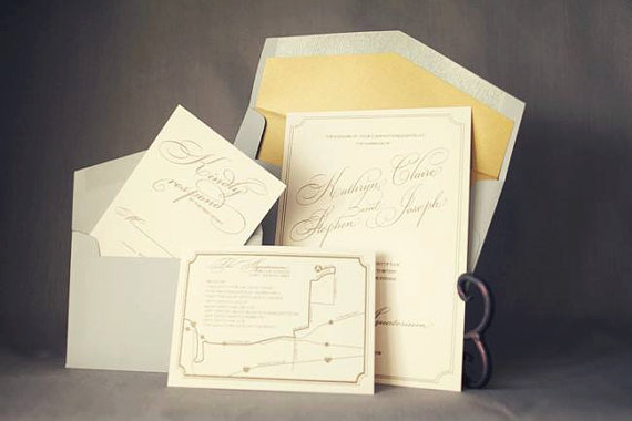 زفاف - Kathryn Suite: Classic Gold Thermography Wedding Invitation