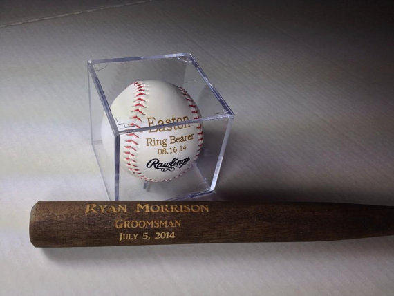 Wedding - Groomsmen Gift - Rawlings Baseball With Acrylic Case & Mini 18" Baseball Bat Set - Jr. Groomsmen Gift - Ring Bearer Gift - FREE ENGRAVING