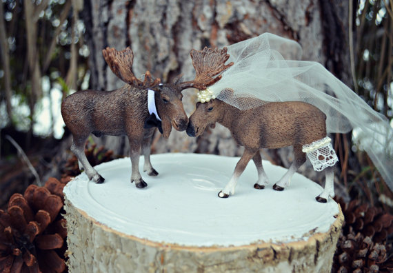 Wedding - Moose wedding cake topper-Alaskan Moose-Moose cake topper-Rustic Cake topper-Hunting cake topper