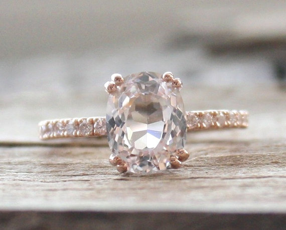 زفاف - Oval White Sapphire Diamond Engagement Ring in 14K Rose Gold