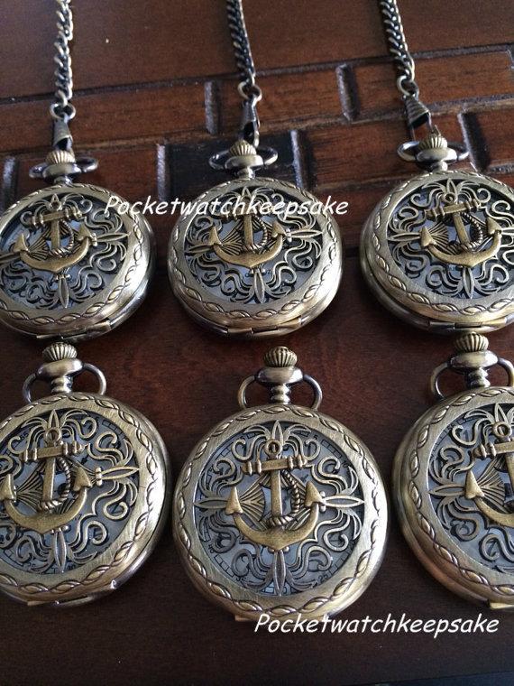 Mariage - Set of 6 Beach Wedding Pocket Watch  for Groomsmen Ships from Canada
