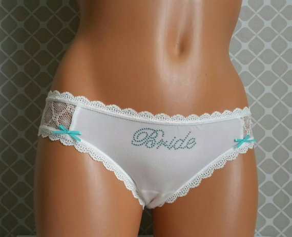 Wedding - Bridal panties: Ivory Bikini w/ Something Blue Bride - Customized Bridal Panties - Size S-XL