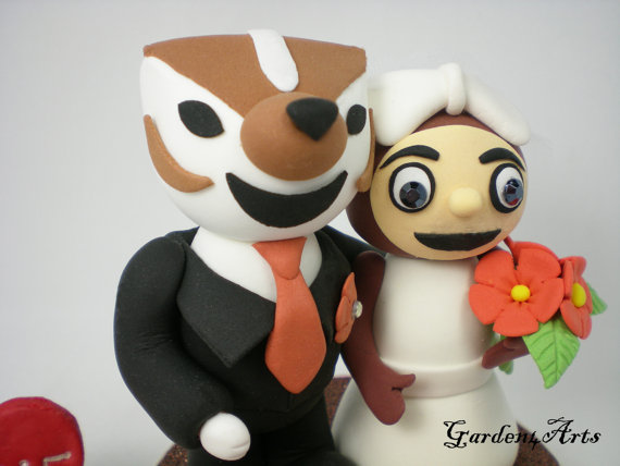 Wedding - Custom Wisconsin & Ohio Wedding Cake Topper - Unique College Mascot Love Couple with Beautiful Stand