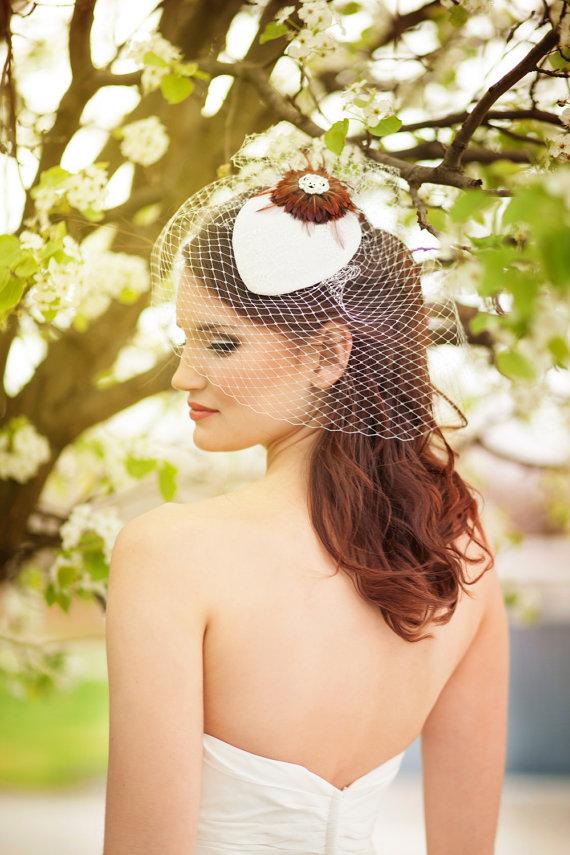 Wedding - Tiny Steampunk Hat, Fascinator, Birdcage Veil Wedding Veil - Cartagena