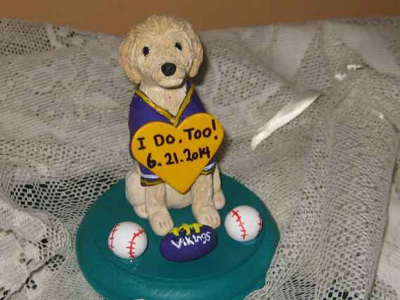 Wedding - Single Dog Sports Wedding Cake Topper with Team Jersey/ Groom's Cake / Football/single dog sculpture with base/custom design. ANY BREED