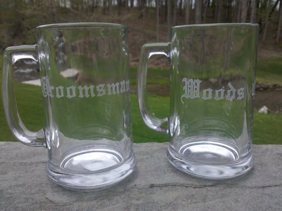 Hochzeit - 2 Groomsmen beer mugs, Etched beer mug, Best man gift, Groomsman gift, beer glasses, sand blasted, engraved