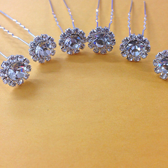 Hochzeit - Set of 6/12/20 pcs rhinestone hair pin finding use for wedding bouquet  , flower embellishment , wedding favor, bridal bridal hair pin 13mm