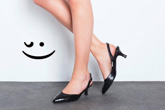 Свадьба - Sale 30% off Women balck slingback shoes - kitten heel golden shoes - Last sizes FREE SHIPPING- Handmade by ImeldaShoes
