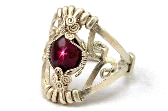 زفاف - Ruby Ring Wire Wrapped Ring Sterling Silver Ring Star Ruby Ring Engagement Ring Red Ruby Ring Promise Ring Anniversary Gift