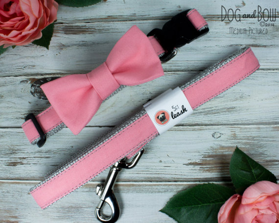 Wedding - Melon (Light Coral) Dog Bow Tie And Collar with Optional Leash by Dog and Bow