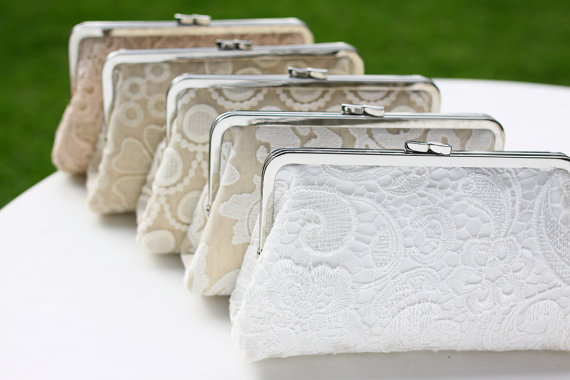 Mariage - Lace Wedding Clutches / Lace Bridal Purse / Elegant Bridesmaid Clutch Gifts - Set of 6