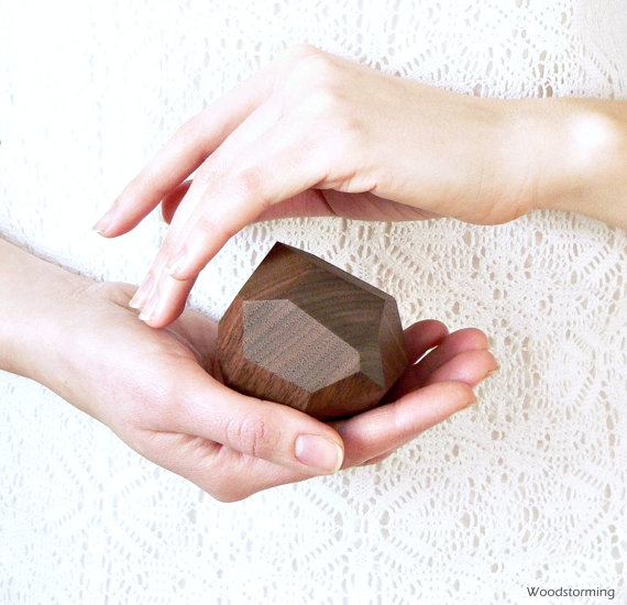 Свадьба - Faceted wood ring box with black pillow - engagement ring box - original proposal gift by Woodstorming - MADE TO ORDER