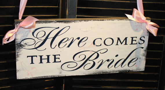 Hochzeit - Here Comes the BRIDE Sign/Wedding /Revesable It's Party Time/Photo Prop/U Choose Colors/Great Shower Gift/navy blue/white/pink