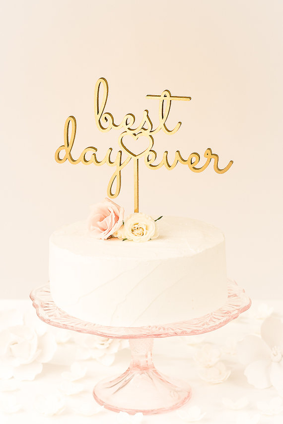 Hochzeit - Best Day Ever Wedding Cake Topper - Vintage Style