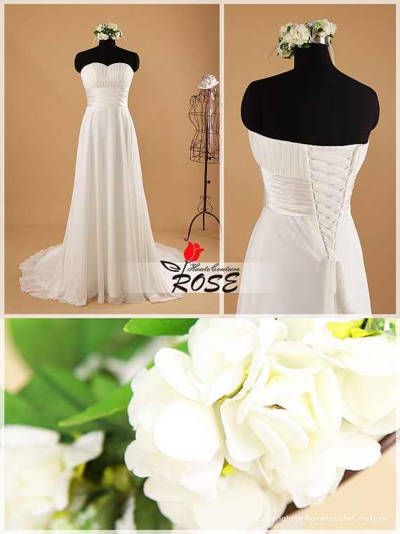 Hochzeit - Sheeth Chiffon Sweetheart Wedding Dress Ruched Satin Detail Chapel Train Style WD085