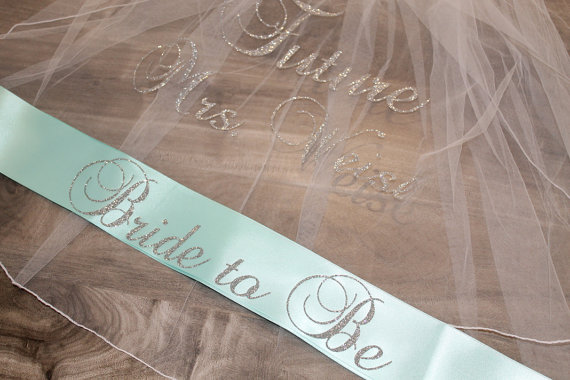 Wedding - bachelorette sash and veil set