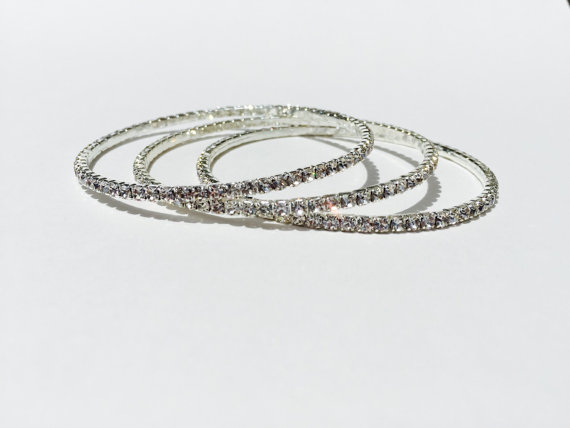 Mariage - Rhinestone Bracelet, Bangle, Wedding Jewelry, Crystal Bracelet, Wedding Bracelet, Accessories, Prom, Stackable