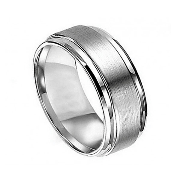 Hochzeit - 8MM Titanium Ring Flat Brushed Center Polished Shiny Edge Men's Wedding Engagement Anniversary Band Comfort Fit Size 7 8 9 10 11 12 13 14 15