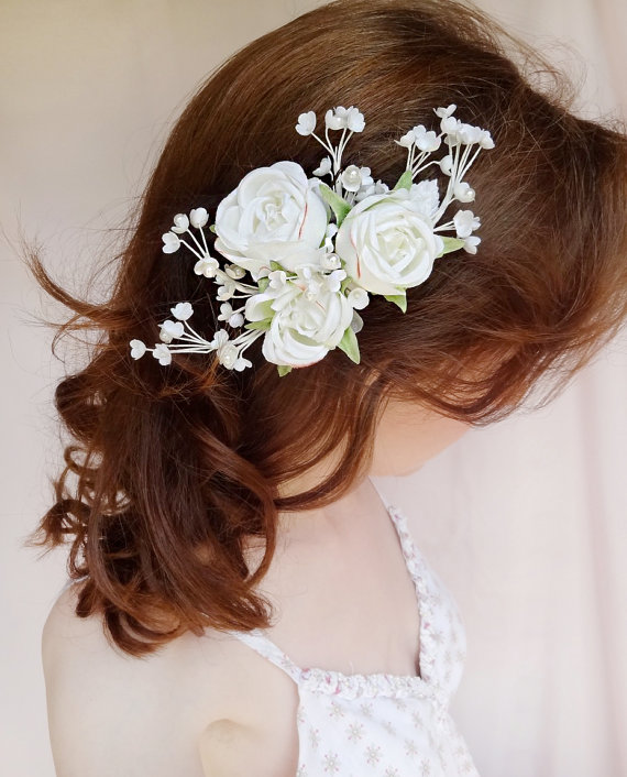 زفاف - bridal hair accessory, pearl wedding hairpiece, bridal headpiece, white flower, hair clip -EVELYN - vintage hair accessories, couture